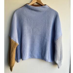 SHEIN Blue Brown Colorblock Knit Sweater Boat Neck Size Medium